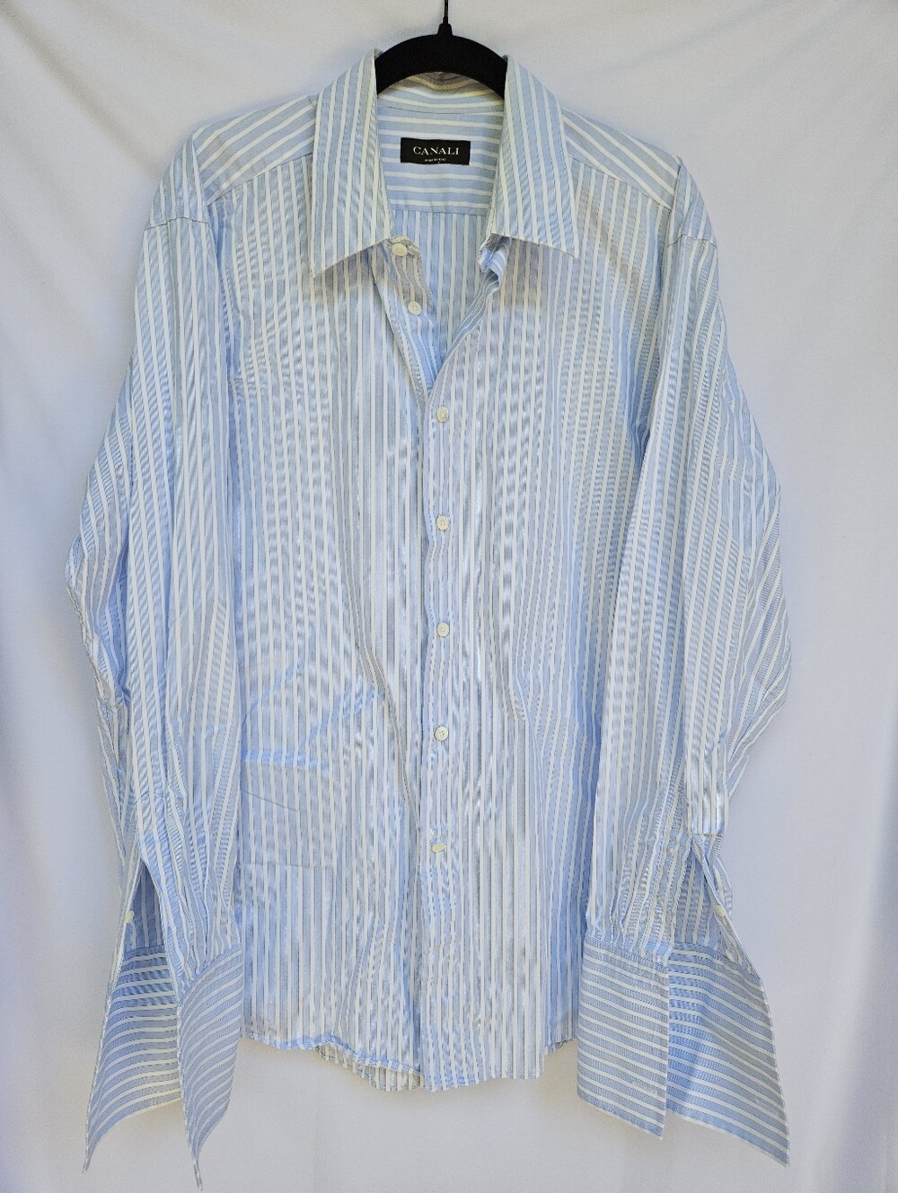 Canali Italy Long Sleeve Striped Dress Shirt French Cuff Style Woven